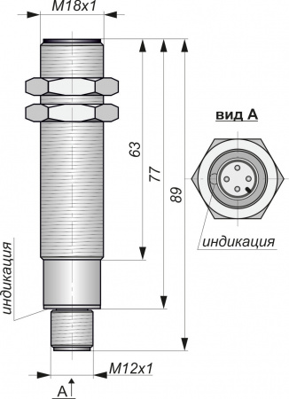 Датчик бесконтактный индуктивный ИВ09-NO/NC-PNP-P(Л63, Lкорп=75мм)