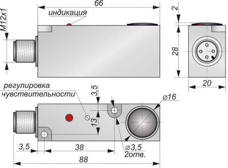 Датчик бесконтактный оптический ОП192-NO/NC-NPN-P(с регулировкой)